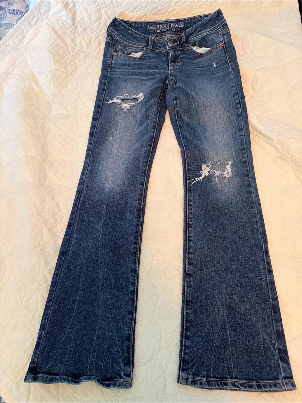 American Eagle Outfitters Distressed Dark Blue Flare Jeans